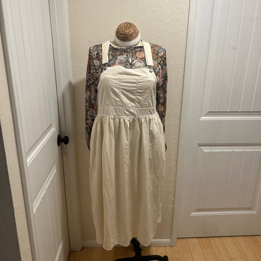 Cream Pinafore Midi Dress with Adjustable Straps